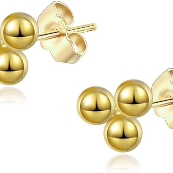 14K Gold Plated Dainty Tiny Bar, Ball, Trio Ball, Delta, Circle Disc and Heart S - Picture 1 of 6